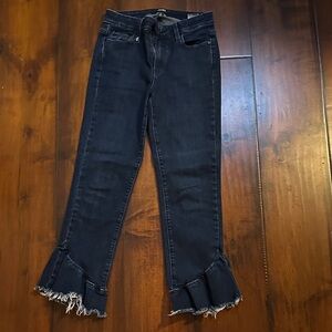 PAIGE Black Flare Jeans with Frayed Hem